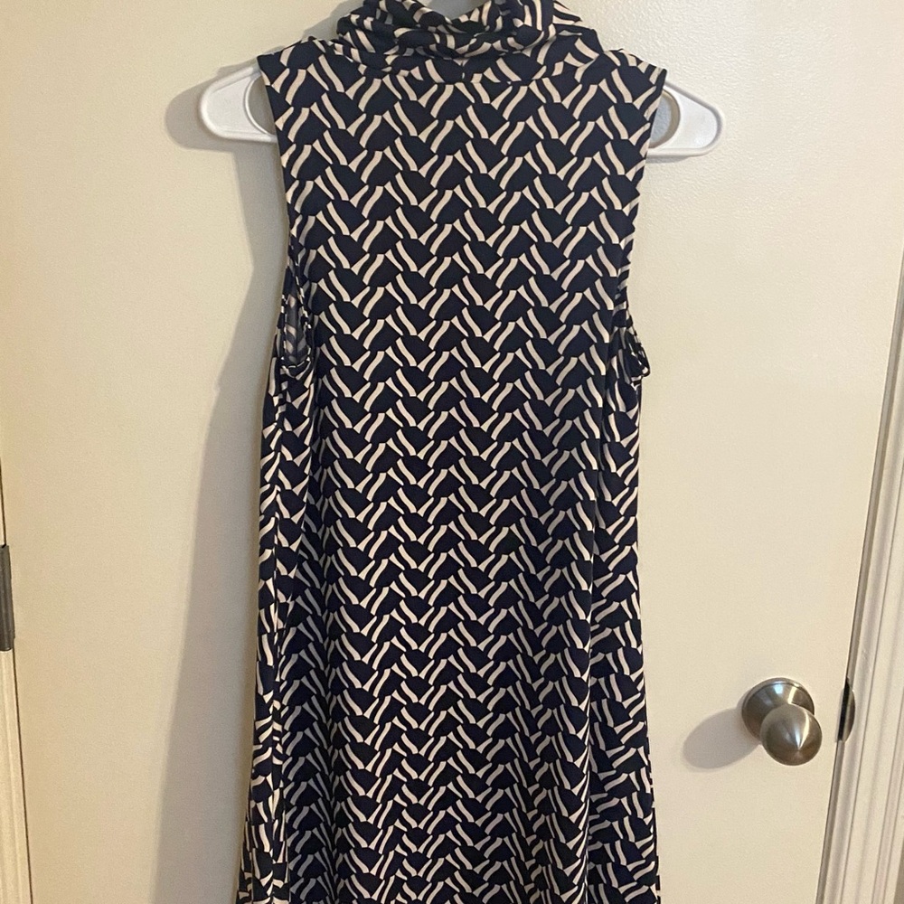 Julie Brown navy blue and beige sleeveless dress small turtleneck,